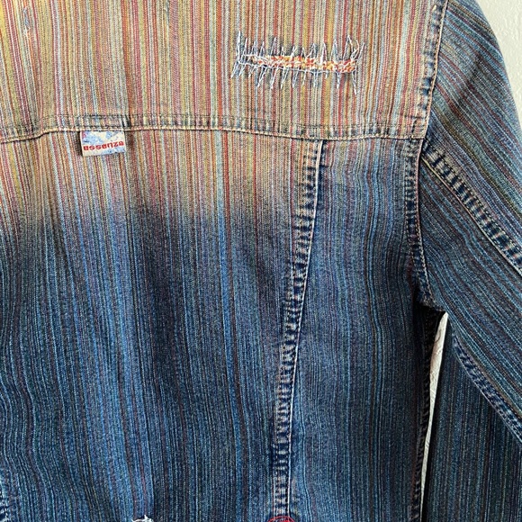 Blue denim jacket with light colourful stripes - Picture 7 of 8